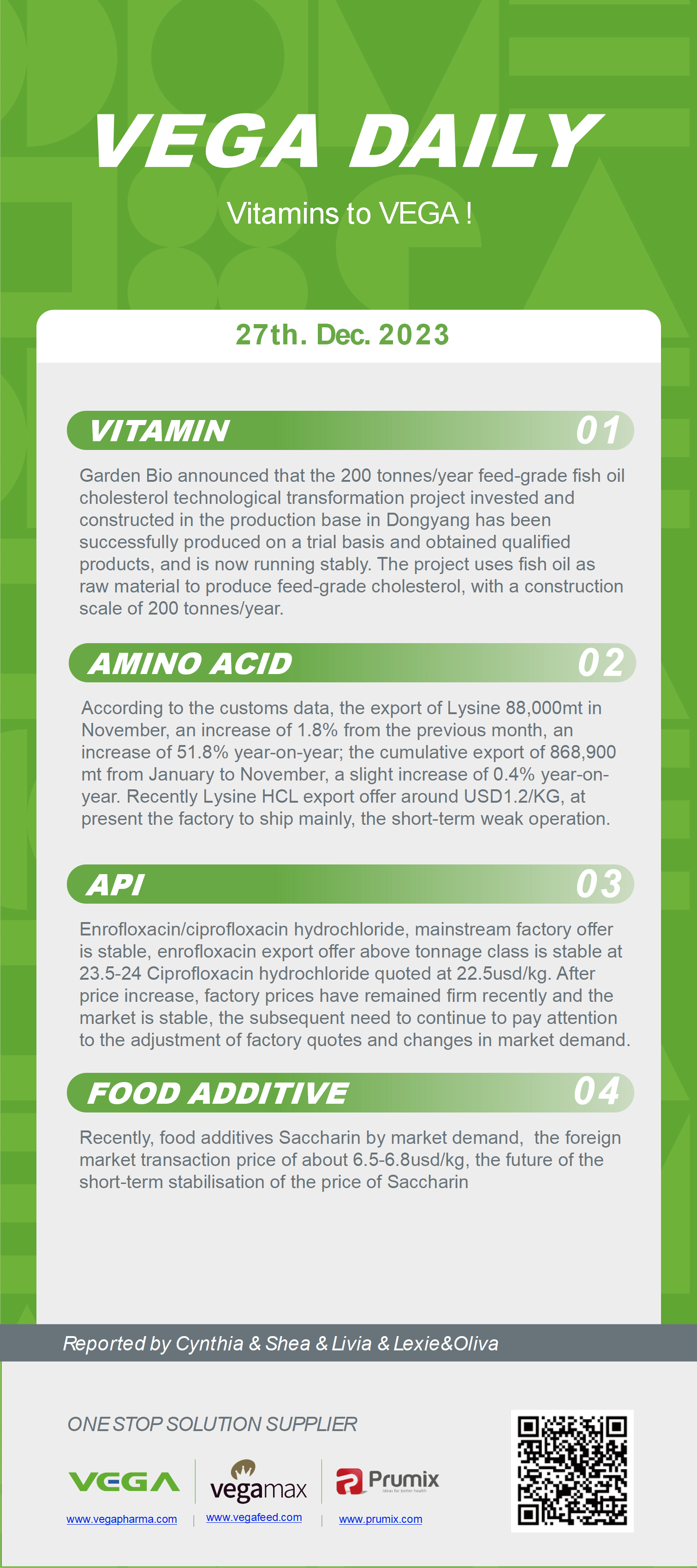 Vega Daily Dated on Dec 27th 2023 Vitamin Amino Acid APl Food Additives.png
